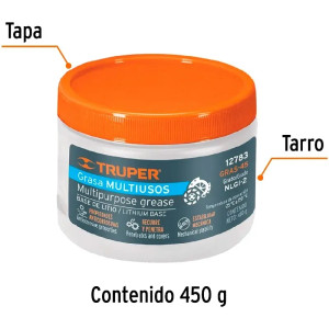 Grasa Multiusos 450g G2 NLGI Base de Litio uso industrial Chasis, Truper 12783