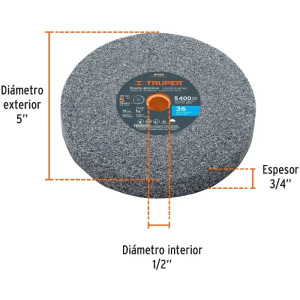 Piedra para Esmeril 127 x19x12.7mm Grano 36, Oxido de Aluminio, PIES-53436 16358 Truper