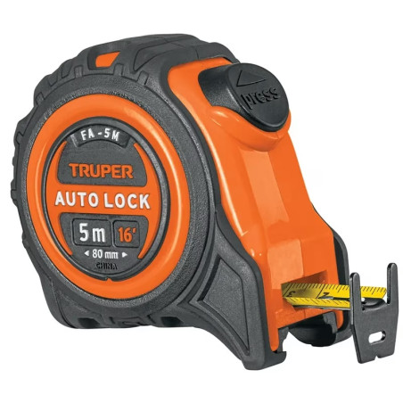 Wincha Flexometro Auto-Lock 5M con TPR, cinta medicion ambos lados, carcasa ABS, FA-5M 10747 Truper