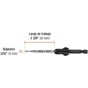 Brocas Avellanadoras 5mm x 61mm para Madera Truper 102377