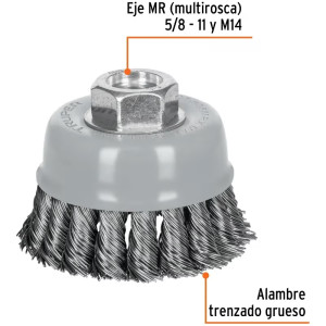 Cardas Copa 3" Trenzado Grueso MultiRosca, Truper 100854