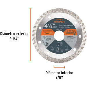 Discos Diamantados 4 1/2" Turbo Uso General, 2.2mm, DDT-1513T 12980 Truper
