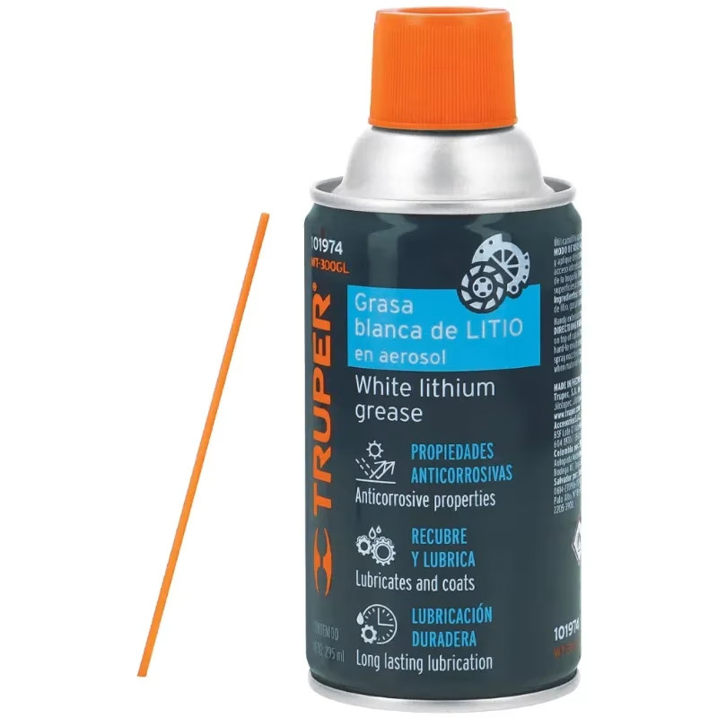 Grasa Blanca de Litio Aerosol 295ml 10oz Cadenas Engranes Rodamientos, Truper WT-300GL 101974