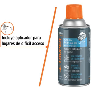 Grasa Blanca de Litio Aerosol 295ml 10oz Cadenas Engranes Rodamientos, Truper WT-300GL 101974
