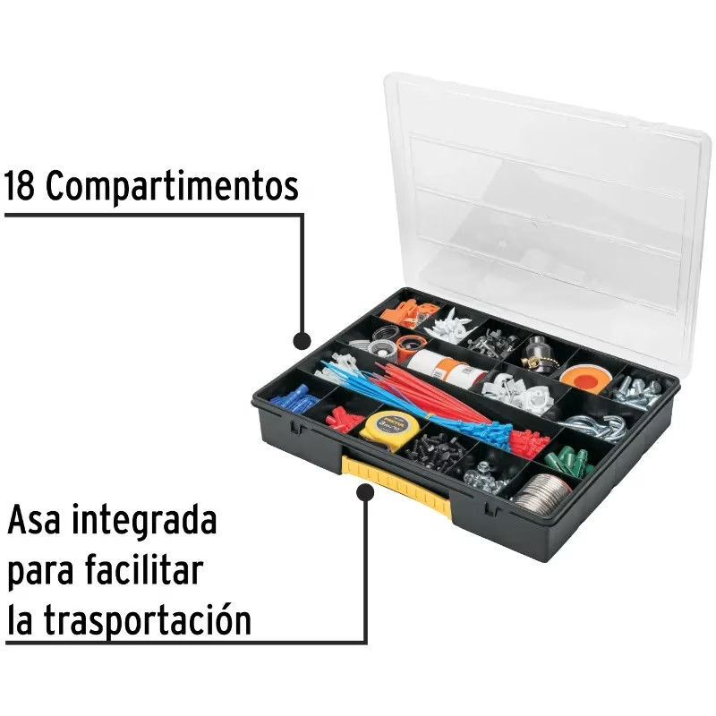 Organizador reforzado de Plastico 18 Compartimientos 37x28x6cm Pretul 20679
