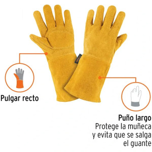 Guantes de Carnaza Unitalla con puño Largo de seguridad, para soldadura y Mantenimiento, GU-CAL 14242 Truper