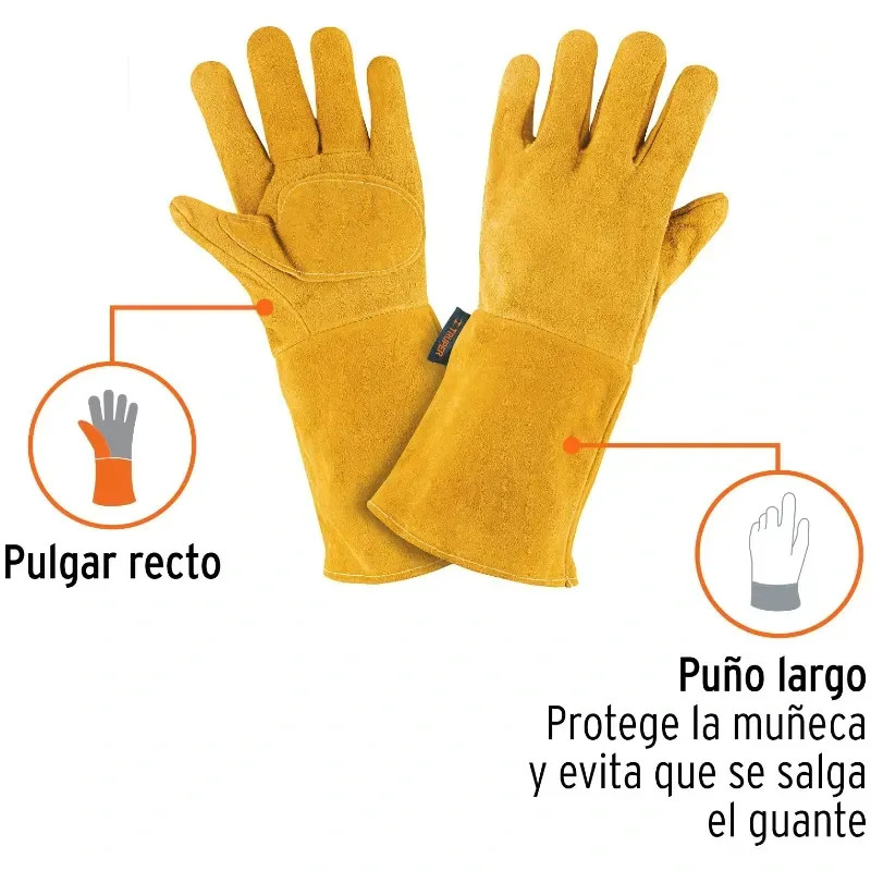 Guantes de Carnaza Unitalla con puño Largo de seguridad, para soldadura y Mantenimiento, GU-CAL 14242 Truper