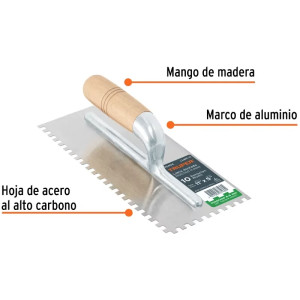 Plancha de Empastar Dentada 11 x 5 Pulgadas, Uso Profesional, 10 Remaches Mango de Madera, LLMC-11 15404 Truper