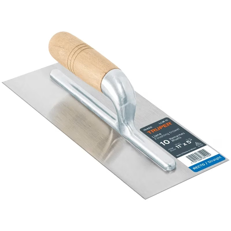 Plancha de Empastar Lisas 11 x 5 Pulgadas, Uso Profesional, 10 Remaches Mango de Madera, LLM-11 15400 Truper