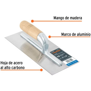 Plancha de Empastar Lisas 11 x 5 Pulgadas, Uso Profesional, 10 Remaches Mango de Madera, LLM-11 15400 Truper
