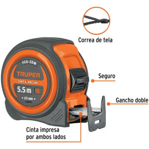 Wincha Flexometro Compactas 5.5M con TPR, cinta medicion ambos lados, carcasa ABS, FCG-55M 12773 Truper