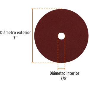 Discos de Lija 7" G120 RespaldoFibra 5Piezas D7/8 OAluminio, Truper 100163