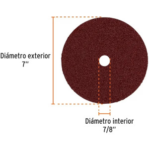 Discos de Lija 7" G24 RespaldoFibra 5Piezas D7/8 OAluminio, Truper 100129