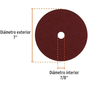Discos de Lija 7" G50 RespaldoFibra 5Piezas D7/8 OAluminio, Truper 100161