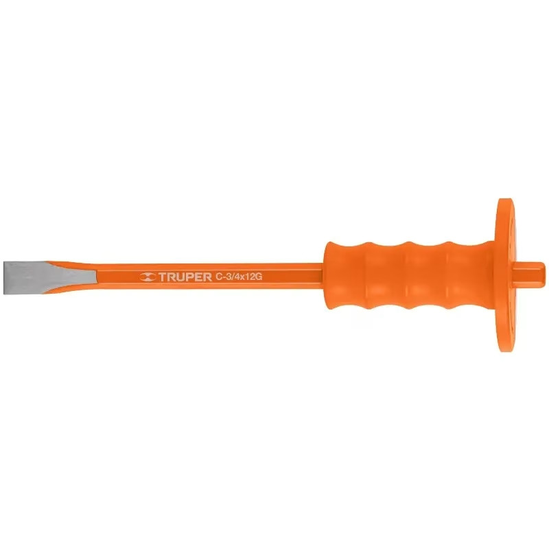 Cincel Plano 12" Cuña 3/4" Grip , acero al cromo vanadio, protege la mano, C-3/4X12G 12172 Truper