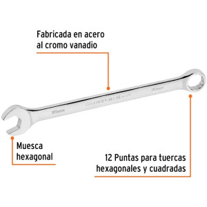 Llave Boca Mixta 20mm Combinada CrVanadio ELarga Truper 15624