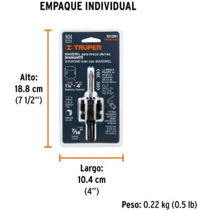 Mandril para Sierra de Copa 7/16 diamante con rosca 1 1/4" - 4"" Truper MAND-7/16I 101391