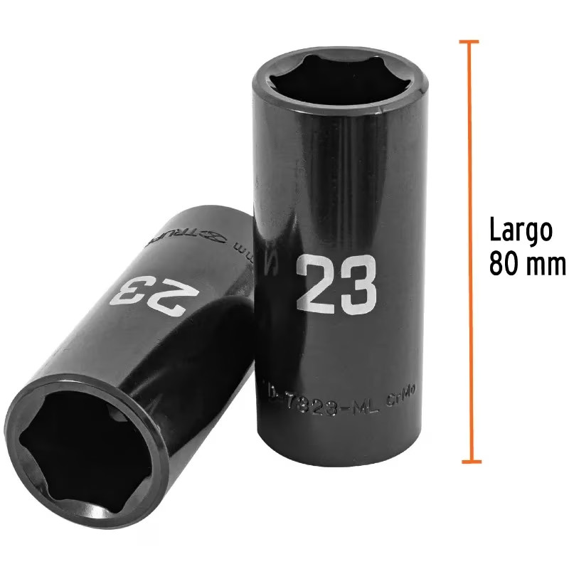 Dados 23mm E1/2 Impacto Tubulares Hexagonales CrMolibdeno, Truper 100922