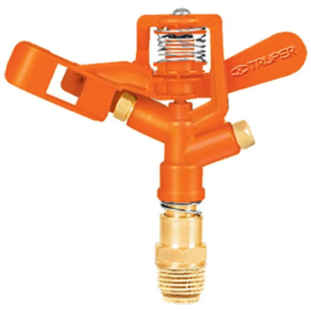 Aspersor Metalico Cabeza Sola Doble Chorro, Altura Ajustable Entrada 1/2", Alcance 10.4m, Area 360, 50 PSI, Truper 10324