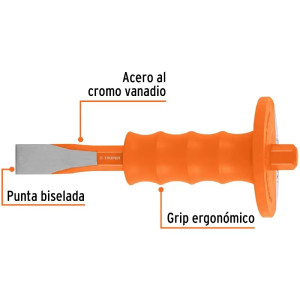 Cincel Plano 8" Cuña 7/8" con Grip , acero al cromo vanadio, protege la mano, C-7/8X8G 12277 Truper