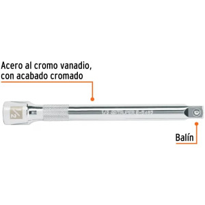 Extension, Encastre 1/2", Largo 8", acero al cromo vanadio, E-5462 13917 Truper