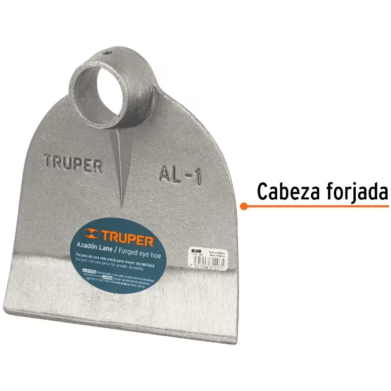 Azadón Lane N° 1 de 0.8kg Sin Mango, Ancho Hoja 7 1/2" Altura 7 1/2", Truper 10603