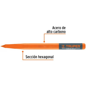Cincel Punta 16" D1", Hexagonales para Concreto acero alto carbono, CU-7/8 13056 Truper
