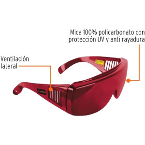 Lentes para Laser Rojo Policarbonato UV, Truper 10757