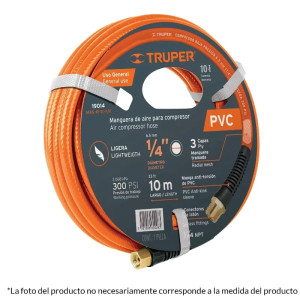 Manguera para compresor de Alta Presion de PVC 5m 3/8" Conector Movil, MAN-PI-5-3/8 10892 Truper