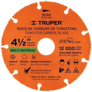 Discos de Corte carburo de Tungsteno 4-1/2" x1.2mm MultiMaterial D7/8, Truper 12134