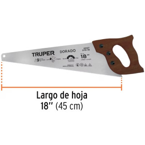 Serrucho Dorado 18" Espesor 0.8mm, DPP 9 en acero alto carbono templado, STD-18 18167 Truper