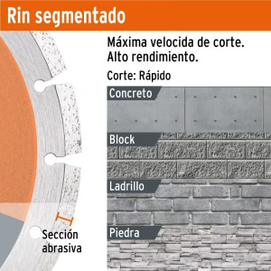 Discos Diamantados 4 1/2" Segmentado Cortes Rapido, 2.2mm, DDT-829D 11582 Truper