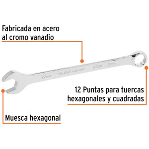 Llave Boca Mixta 22mm Combinada CrVanadio ELarga Truper 15626
