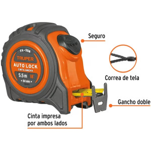 Wincha Flexometro Auto-Lock 5.5M con TPR, cinta medicion ambos lados, carcasa ABS, FA-55M 10748 Truper