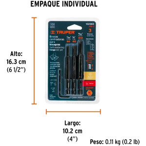Juego de Brocas Centradoras 3Piezas para Bisagras Z1/4 Truper 102365