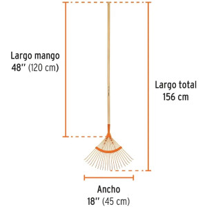 Escobas Metalica Curva 18" 22 Dientes Mango 48" Calibre 12, EM-22A 14324 Truper