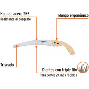 Serrucho de Poda Tradicionales 12" DPP 6, Mango ergonomico de madera, STP-12 18171 Truper