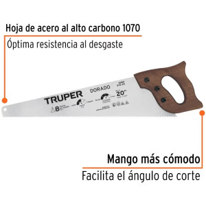 Serrucho Dorado 20" Espesor 0.8mm, DPP 7 en acero alto carbono templado, STD-20 18168 Truper