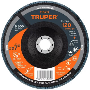 Discos Flap Discs Laminado 7" G120 Lija de Zirconia, DLT-1733 11678 Truper