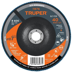 Discos Flap Discs Laminado 7" G40 Lija de Zirconia, DLT-1730 11676 Truper