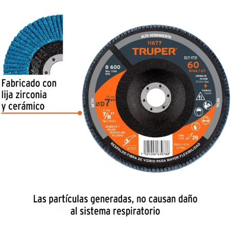 Discos Flap Discs Laminado 7" G60 Lija de Zirconia, DLT-1731 11677 Truper