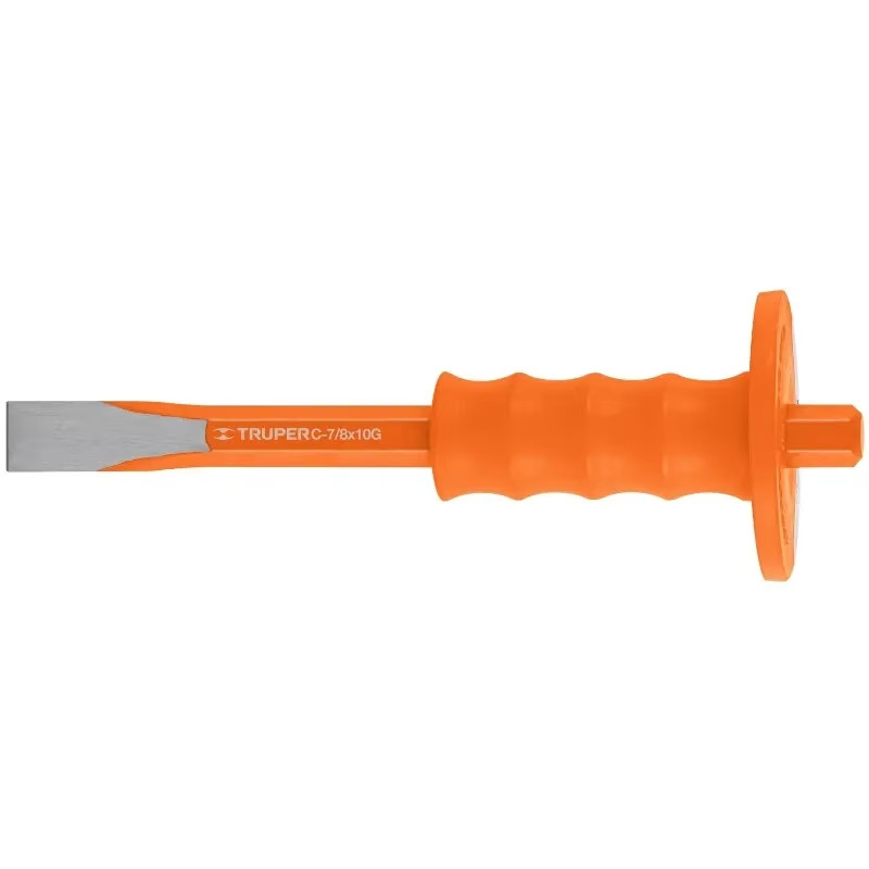 Cincel Plano 10" Cuña 7/8" con Grip, acero al cromo vanadio, protege la mano, C-7/8X10G 12274 Truper