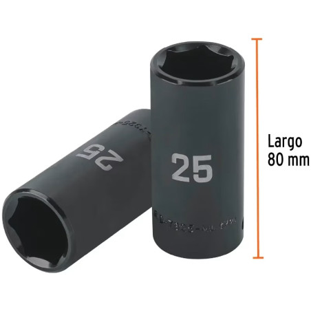 Dados 25mm E1/2 Impacto Tubulares Hexagonales CrMolibdeno, Truper 100924