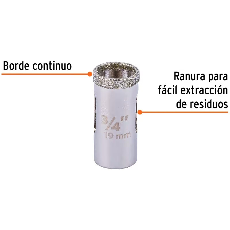 Sierra de copa 3/4" o 19mm, con borde de diamante, alto rendimiento, cortes finos y rapidos, COAZ-3/4 17124 Truper