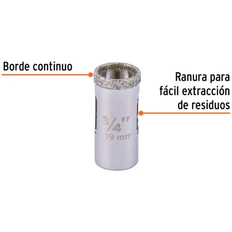 Sierra de copa 3/4" o 19mm, con borde de diamante, alto rendimiento, cortes finos y rapidos, COAZ-3/4 17124 Truper