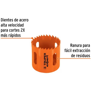 Sierra de copa Bimetalicas 2" o 50.8mm, dientes de acero alta velocidad, Para metal y Madera, COBI-2 18097 Truper