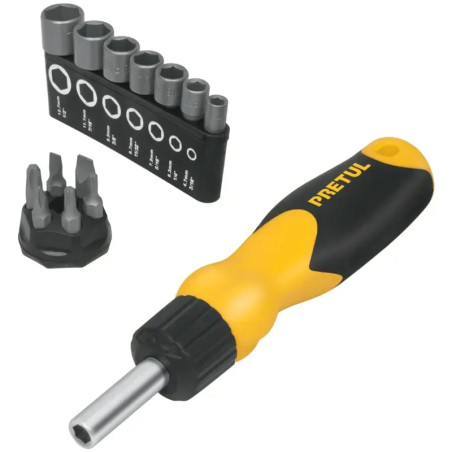 Juego Desarmadores Multipunta 6 Puntas y 7 dados Tipo Ratchet, PPMagnetico Acero al Cromo Vanadio, DES-14P 22974 Pretul
