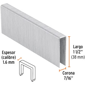 Grapas Corona 7/16" Calibre 16 L38mm Engrapadora Neumatica C1000u Truper 13335