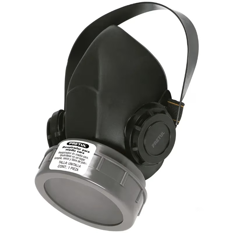 Respirador 1 Filtro Sin Cartuchos incluye Valvula de Exhalacion, Bandas Elasticas Ajustable, RES-1-P 23390 Pretul