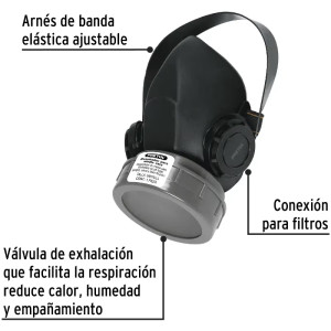 Respirador 1 Filtro Sin Cartuchos incluye Valvula de Exhalacion, Bandas Elasticas Ajustable, RES-1-P 23390 Pretul
